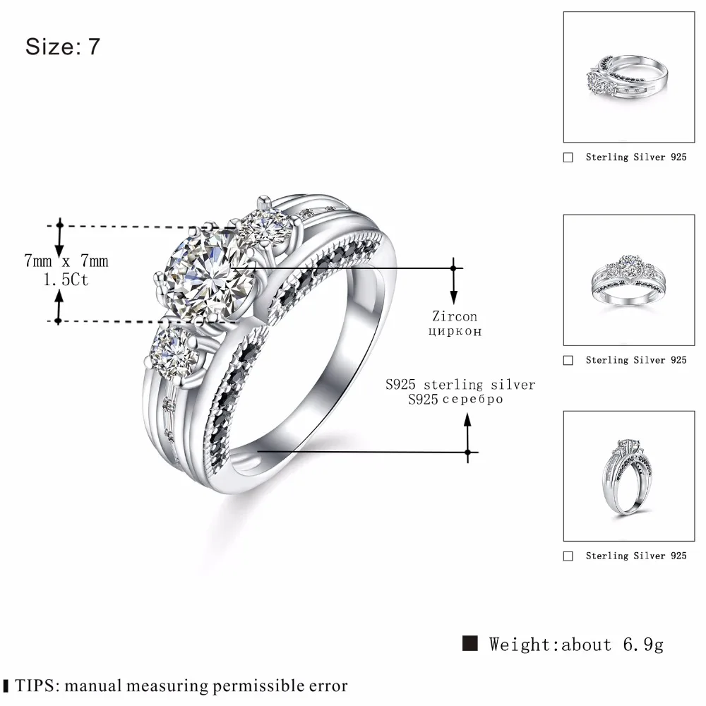 [Черный AWN] 6,9 г натуральная кольца из стерлингового серебра 925 для женщин обручальное кольцо Femme Bijoux Bague C319