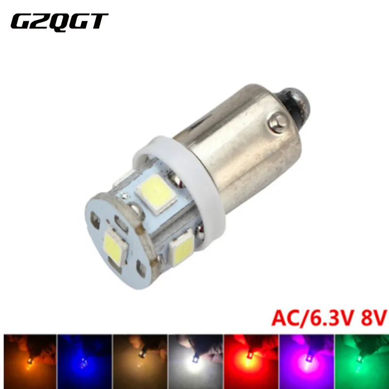 

1X 6V 6.3V 8V !! Ultra Bright AC BA9S 2835 5 SMD Car LED Light Interior Bulbs White Blue Red Yellow Reverse Light Reading Lamps