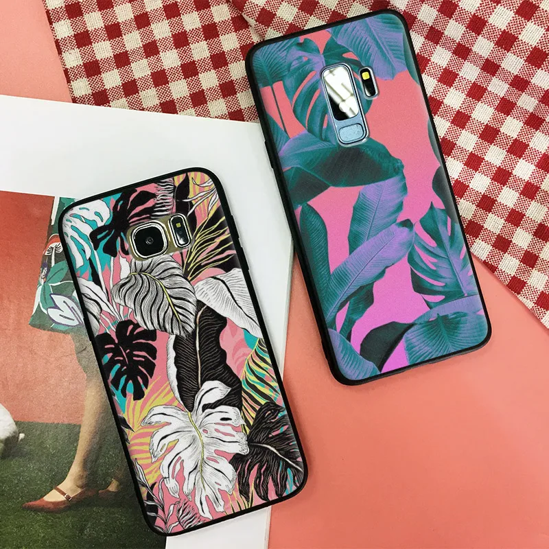

Colorful Leafs Plants Leaves Soft Silicone Phone Case Shell Cover For Samsung S7 Edge S8 S9 Plus Note 8 9