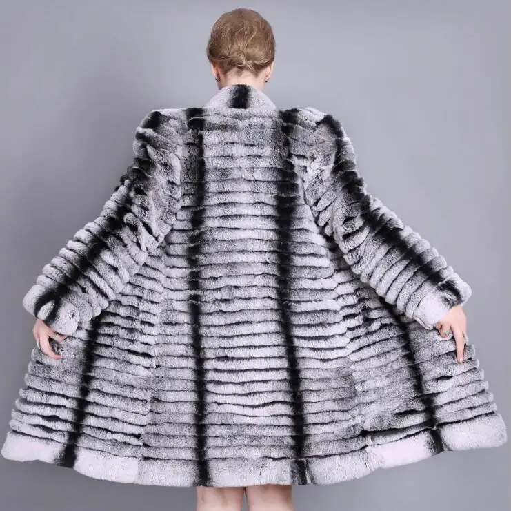 Plus Size XS-7XL Women Natural Real Fur Coat Stand collar Full Pelt Genuine Rex Rabbit Fur Long Jacket Winter Clothes Women