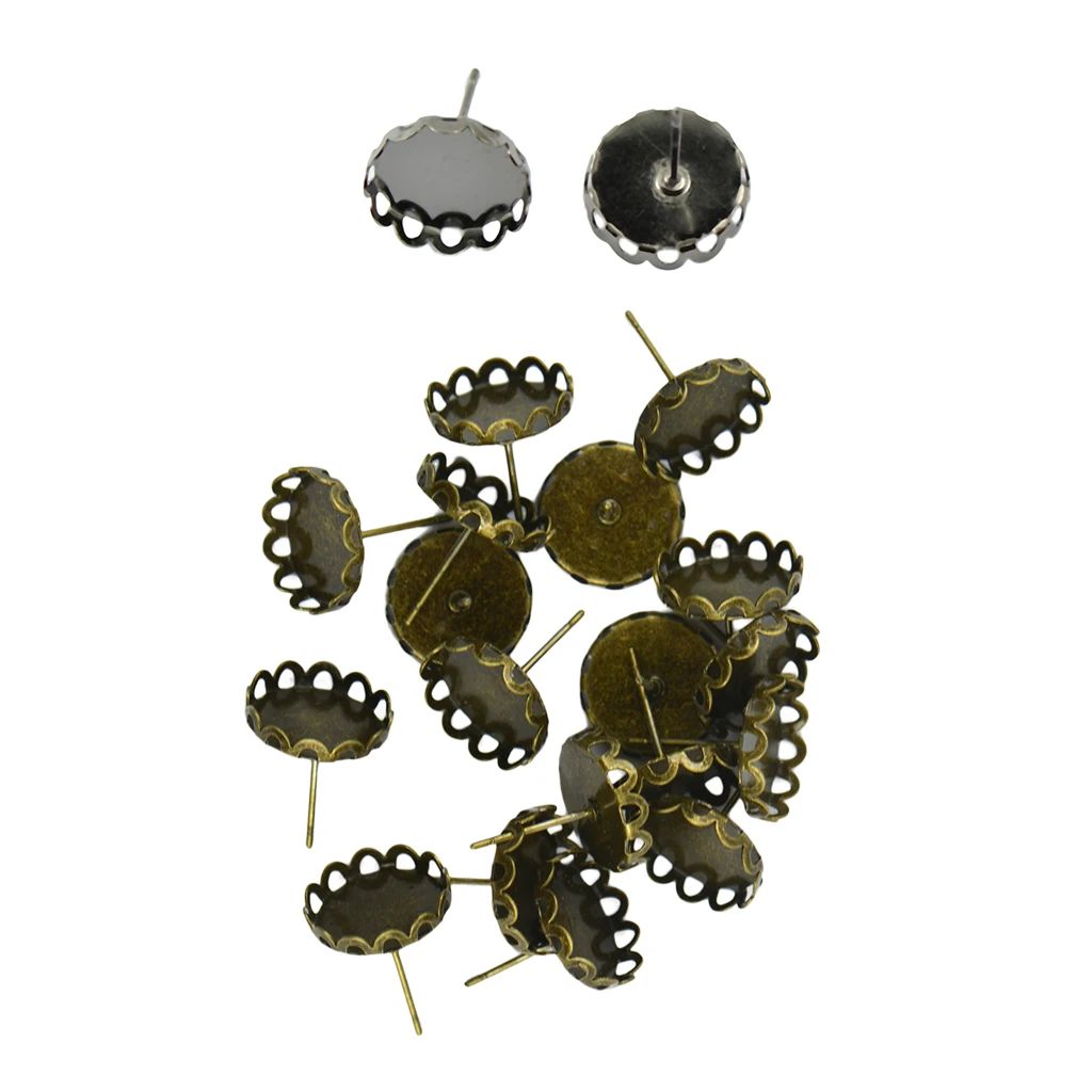 40 Pieces Earring Ear Stud Pins Base Metal Blank Cabochon Setting Earring Base DIY Jewelry Findings Bronze & Black