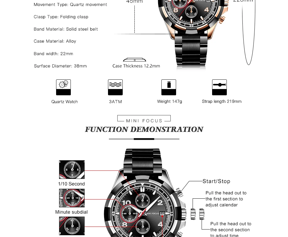 Мини фокус люксовый бренд Мужские наручные кварцевые часы мужские водонепроницаемые спортивные часы из нержавеющей стали наручные часы Montre Homme мужские часы