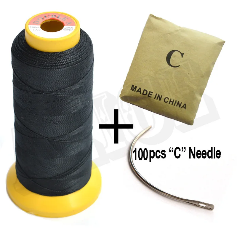100pcs Curved Needle C Shape Needles 1 Roll Nylon Hair Weaving