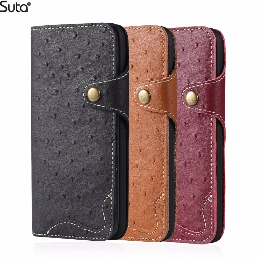 10pc lady Ostrich skin genuine Leather mobile phone Wallet Case For
