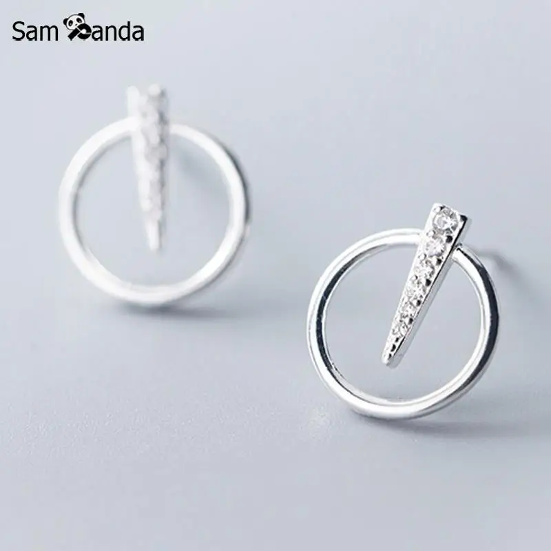 

100% 925 Sterling Silver Simple Elegant Geometric Round Triangle Stud Earring Fashion Earrings For Women Pendant Jewelry
