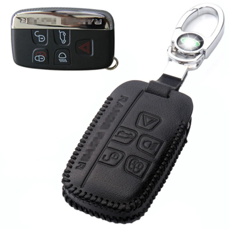 

Brand New Leather 5 Button Remote Key Bag Case Fob Holder Chain For Land Rover/Jaguar Series