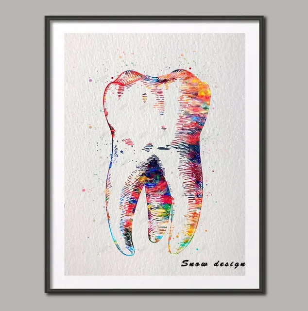 Original watercolor Dental Molar Tooth canvas painting Wall art poster