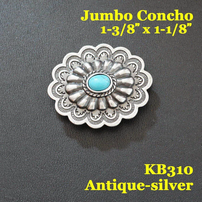 KB310) 10 шт. 1-3/8 ''(3,5 см) Металл Jumbo штампованный пустой Concho w/синий камень отвертка кожевенное ремесло - Цвет: Antique Silver