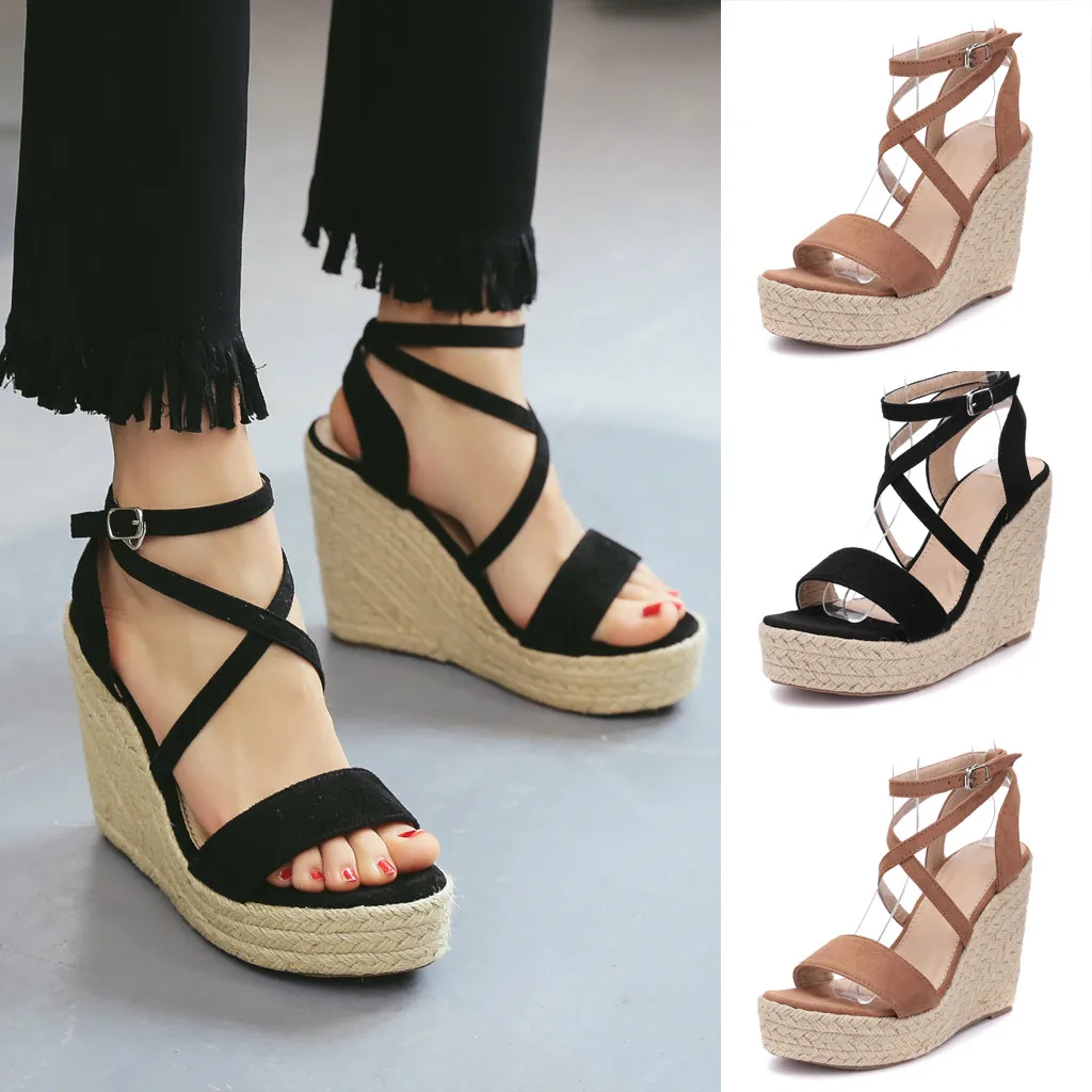 

Summer Roman Women's Shoes Open Toe Sandals Wedges Belt Cross-Strap Beach Shoes Roman shoes wedge muffin bottom cross fashion