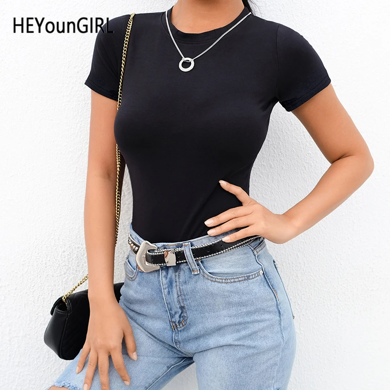 Повседневное базовое Черное и белое боди HEYounGIRL женское летнее с коротким рукавом