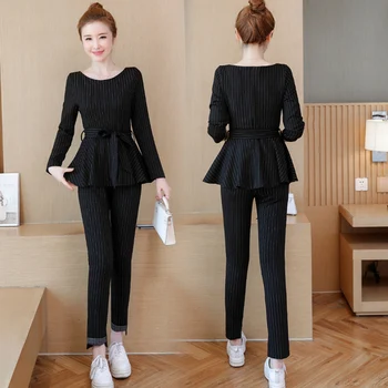 

Striped Large Size Two Piece Set Woman Suit Office Work Conjunto Feminino Year-old Female Costume Ensemble Femme Deux Pieces