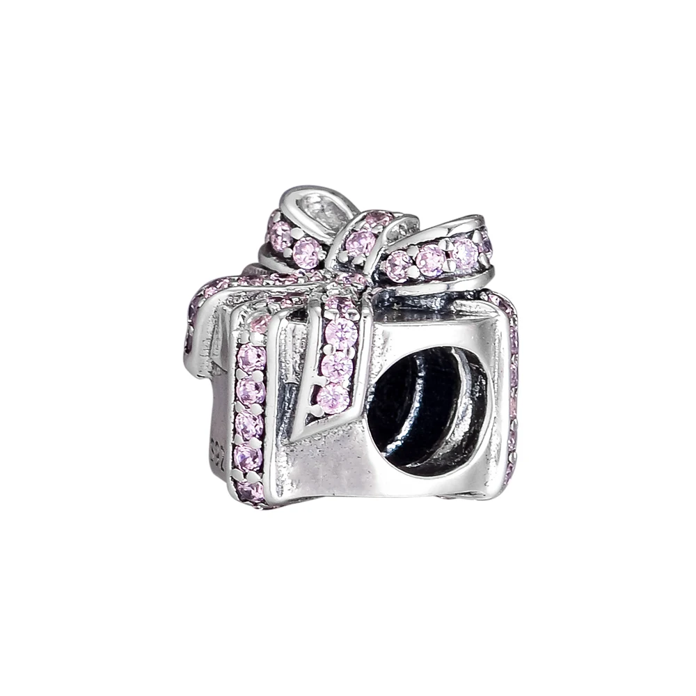 Подходит для Pandora талисманы браслеты сердце присутствует бусины 925 пробы серебряные ювелирные изделия с розовым CZ