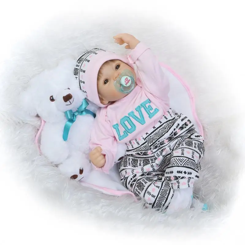 

dolls with lovely bear plush doll creative bebe gift reborn bonecas 22" 55cm reborn babies dolls soft silicone reborn