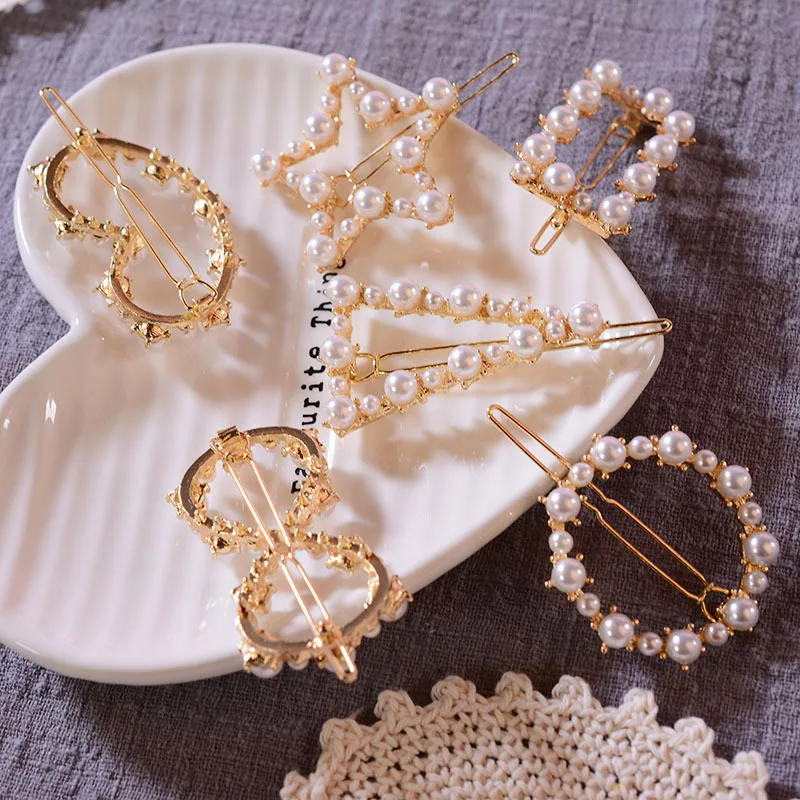 

HEART CROWN Pearl Hair Clip Women Hairpin Clip Girl Hairgrips Korea Headwear Adult Word Clip Hair Accessories