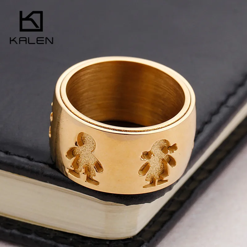 Kalen New Stainless Steel Gold Little Girl & Boy 12mm Width Rings For Women Good Quality Engagement Finger Rings For Family Love