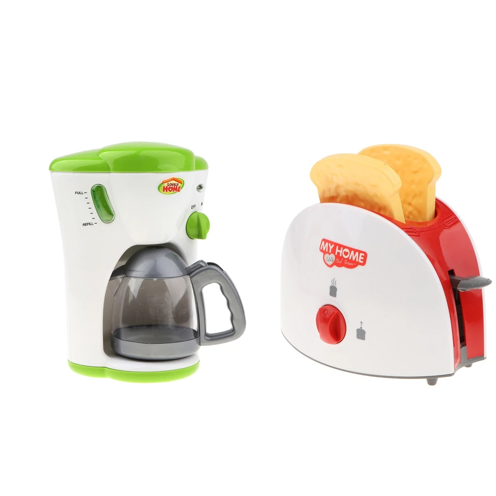  Children Pretend Play Home Appliance Electric Bread Maker + Coffee Machine Cleaning Tool Furniture Toy Educational