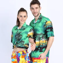 Пара гавайская рубашка короткий рукав тропическим принтом Гавайи Повседневное рубашки Для мужчин Slim Fit Цветочная блузка Брендовая женская одежда