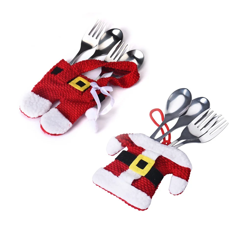 

2Pcs/Lot Cute Christmas Cutlery Set Santa Case For Knife And Fork Two-Piece Xmas Night Deco Easy Collect New Year Atmosphere