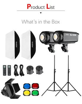 

Godox SL-150W 2x 150W Studio LED Continuous Photo Video Light With Softbox, Light Stand,Honeycomb Grid For Photography CD15