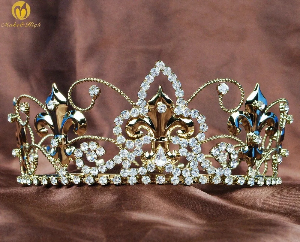 

Queen Small Gold Tiara Kids Crown Clear Crystal Rhinestones 2.5" Imperidal Medieval Bridal Pageant Party Art Deco