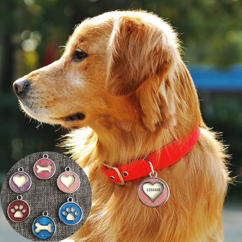 

New Dog Tag Collar Accessories Dog Tags Tag Anti-lost Bone Round Paw Puppy Name ID Pet Love Cat Pendant Heart