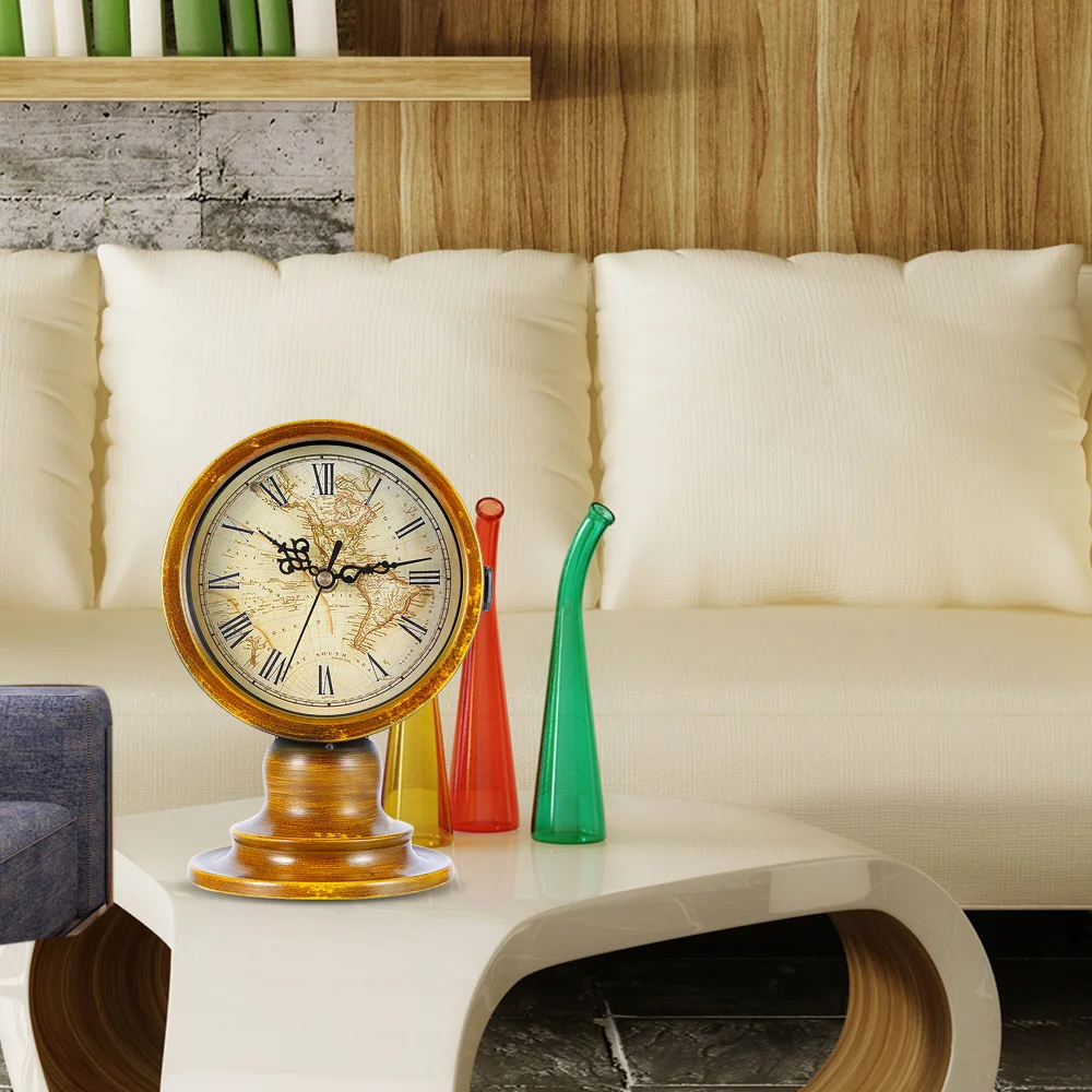 

Double Sided European Retro Style Table Clock with World Map Home Decor