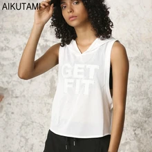 Укороченный Топ Женская сетчатая рубашка Фитнес Топ с капюшоном с буквенным принтом дышащий жилет Женская Спортивная кофта свободное платье для тренировок в тренажерном зале рубашка