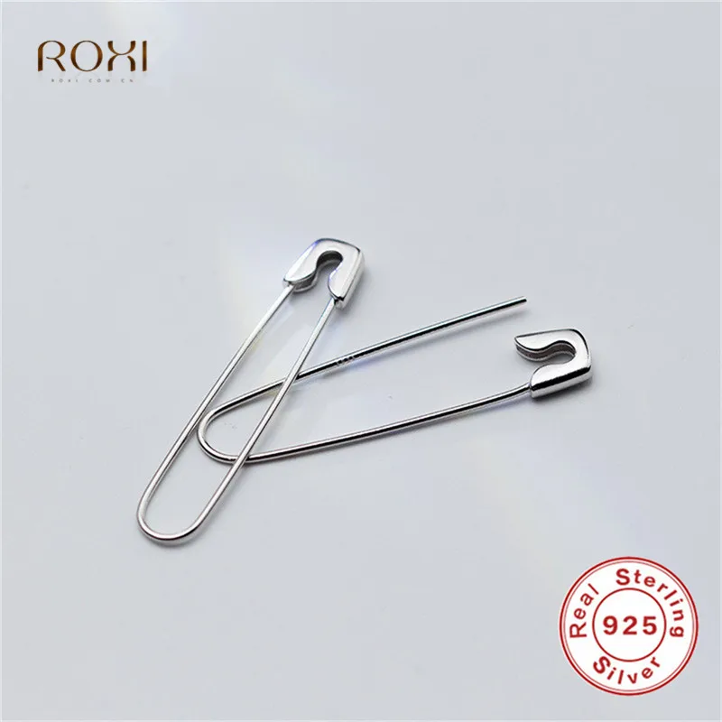 

ROXI Safty Pin Paper Clip Stud Earrings For Women Punk Piercing Ear Buckle Earrings 100% 925 Sterling Silver Earrings brincos