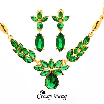 3 couleurs femmes couleur or fleur forme bijoux de fiançailles ensemble CZ cristal pendentif Collier boucles d'oreilles bijoux ensembles Collier Femme