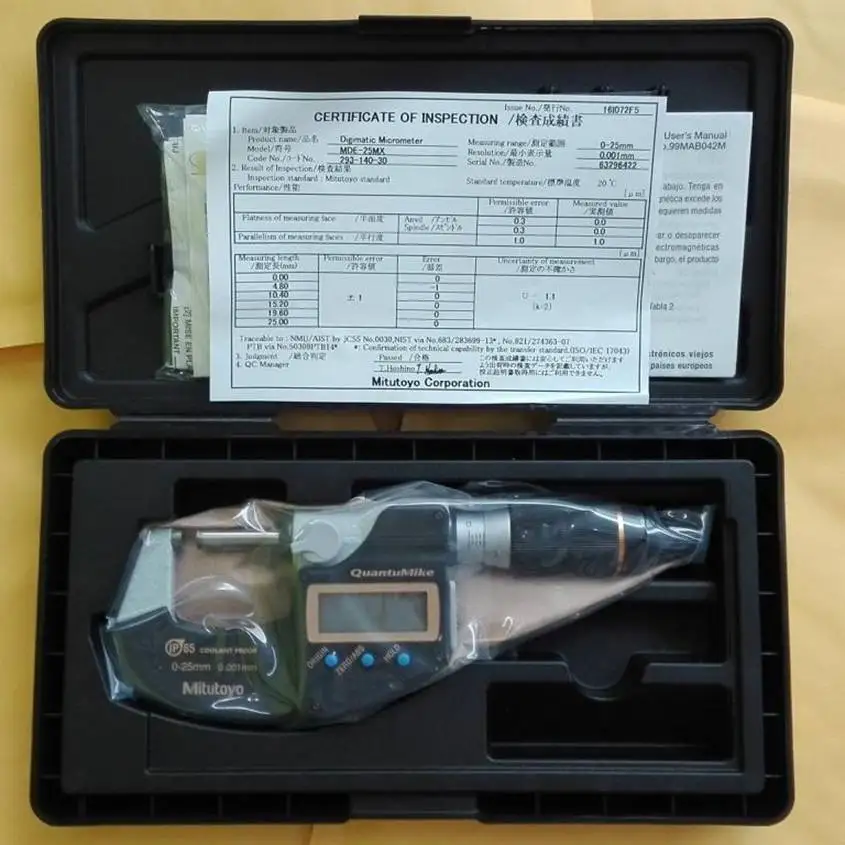 

100% Made in Japan!Mutitoyo 293-140 QuantuMike Coolant Proof LCD Micrometer, IP65, Ratchet Thimble