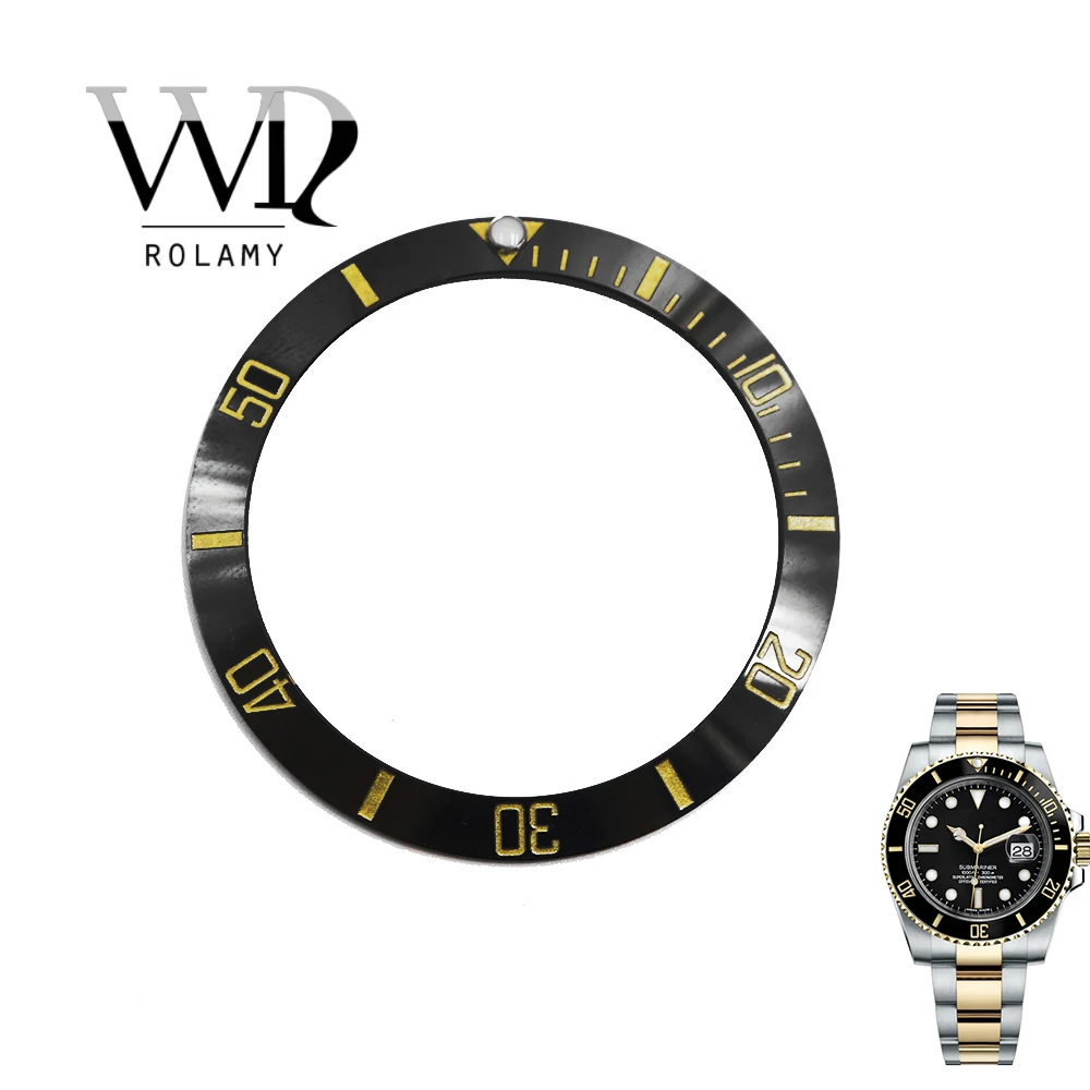 Rolamy Wholesale Replacement Black With Gold Writings Ceramic Bezel 38mm Insert made for Submariner GMT 40mm 116610 LN