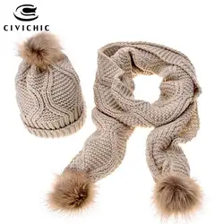 Civichic Горячие Одежда высшего качества зимние теплые шарф шапка комплект из 2 частей Для женщин утолщаются Головные уборы Искусственный мех