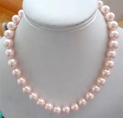 

hot& 10mm round natural pink South Sea pearl shell necklace 18" FR150