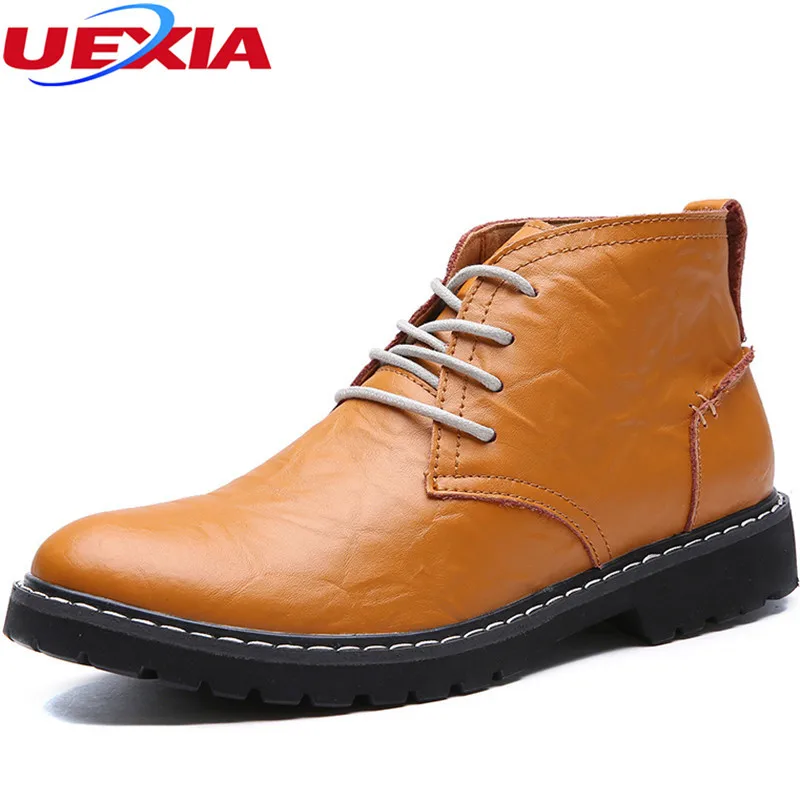 

UEXIA Autumn Fashion PU Leather Ankle Boots Men's Style Casual Shoes Men Boots High Quality Simple Style Working Mountain Oxford