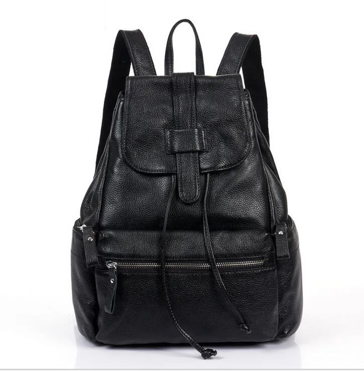 Женский рюкзак из натуральной кожи, дизайнерские сумки высокого качества, сумки через плечо, новые школьные сумки для девочек-подростков, 2 цвета - Цвет: black