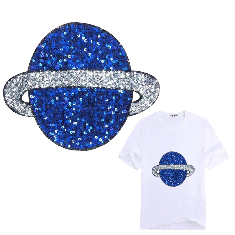 

PGY Sequins planet Patches Sew On T-Shirt Applique 3D Big Embroidery Stickers DIY Space UFO Clothing Accessory Backpack Patches