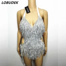 Пикантные женские Diamond bodysuit костюмы кисточки тонкий комбинезон певица танцор звезды шоу для ночной клуб Пром bar этап dj ds