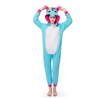 

Polar Fleece Adult Unisex Kigurumi Pajamas Animal Cosplay Costume Golden Horn Blue Tianma Unicorn Jumpsuit Sleepwear