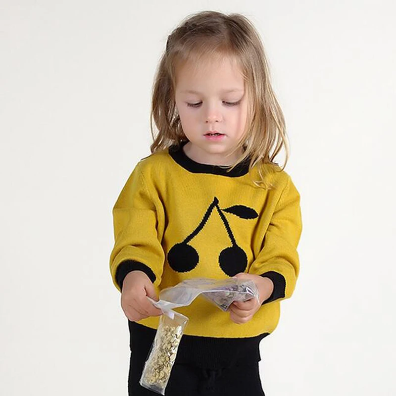 Winter Autumn Girls Cherry Pattern Sweaters 2019 Yellow Black Toddler