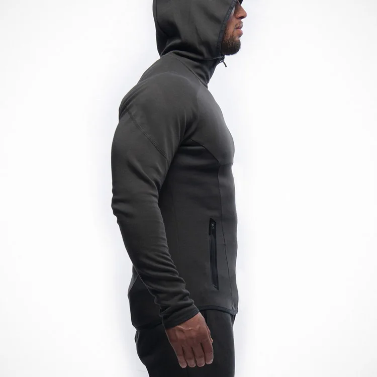 AutumnRunning Jacket Men Sports Fitness Long Sleeves Hooded Splice Sweatshirts Hoodies Zipper Men Gym Training Run Coat Jackets