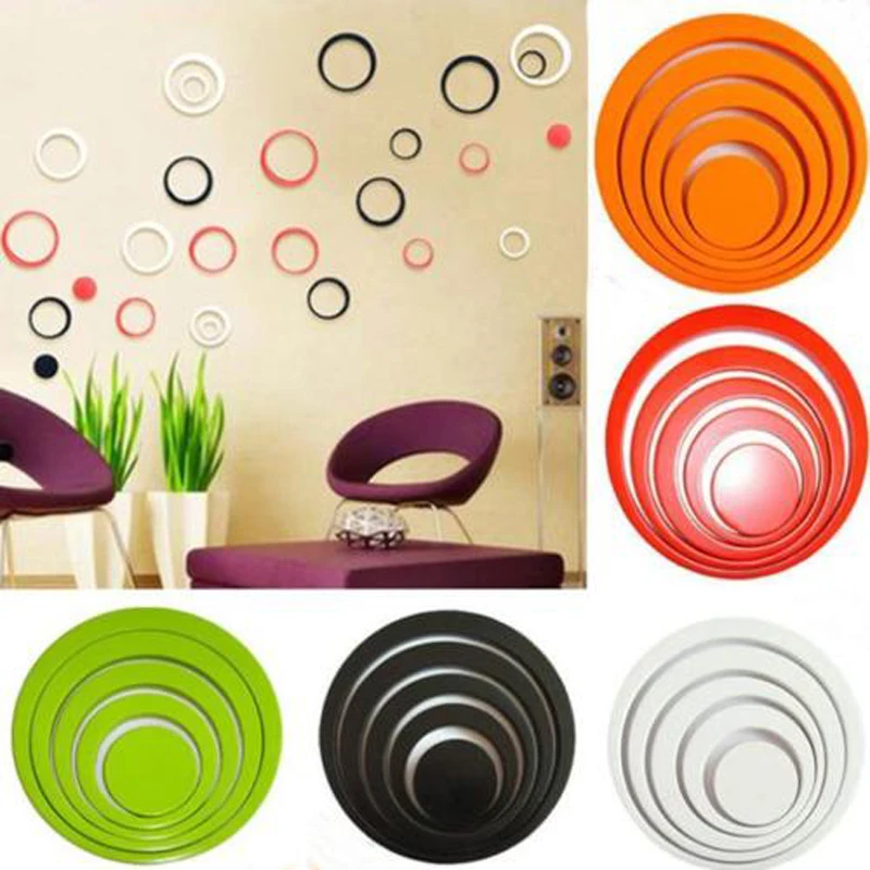 5Pcs DIY  Modern 3D Circles Ring Wall Stickers DIY Indoor Room Wall Home Decor