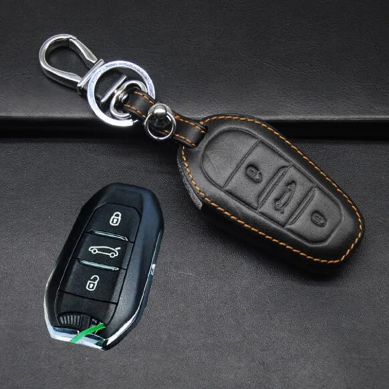Leather Car Key Cover  For Citroen C4L DS5 DS6 DS5LS 3Buttons Smart key chian key case key rings car accessories