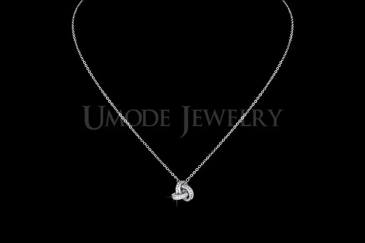Umode белый позолоченные цирконий CZ акцент вдохновленный твист любовь узел кулон ожерелье UN0103
