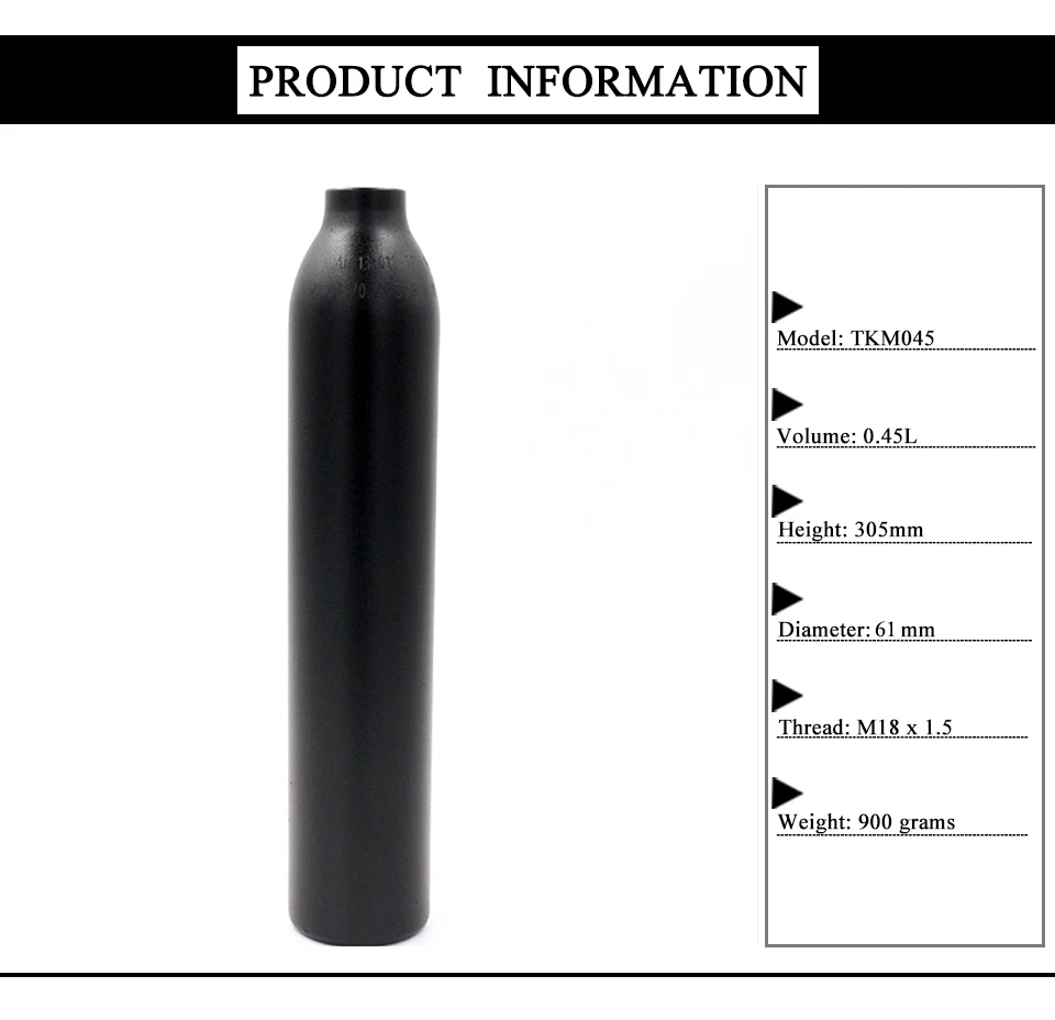 Qupb PCP Пейнтбол 0.45L 27CI высокое Давление цилиндр 4500psi гПа акваланг M18 * 1,5 нить TKM045