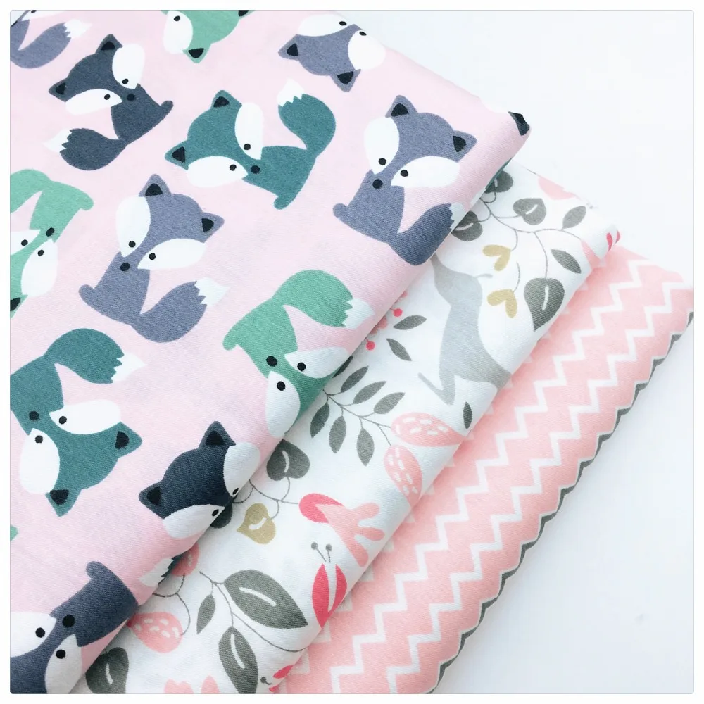 

Diy Twill Cotton Fabric for Patchwork Sewing Craft Home Textile Tilda Doll Cloth Telas Patchwork Pink Deer Fox Cartoon Printed