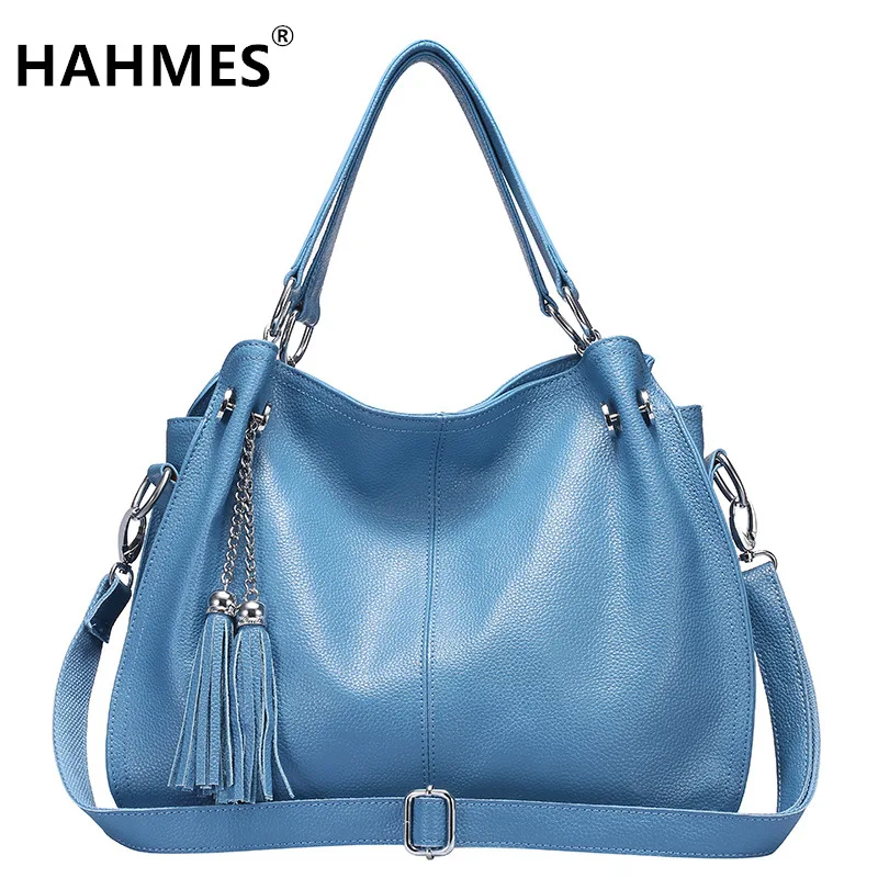 

HAHMES 100% Genuine Leather Women's Bag Casual Tote handbag quality cow leather shoulder bag 38cm 10217
