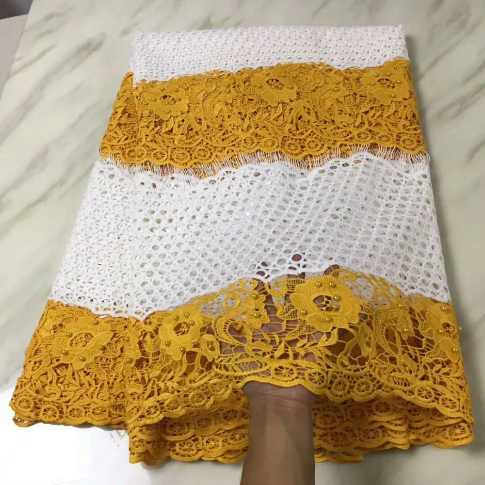 

French African lace fabric high quality embroidered Nigerian net lace with guipure lace fabric with stone 5 yards for lady dress