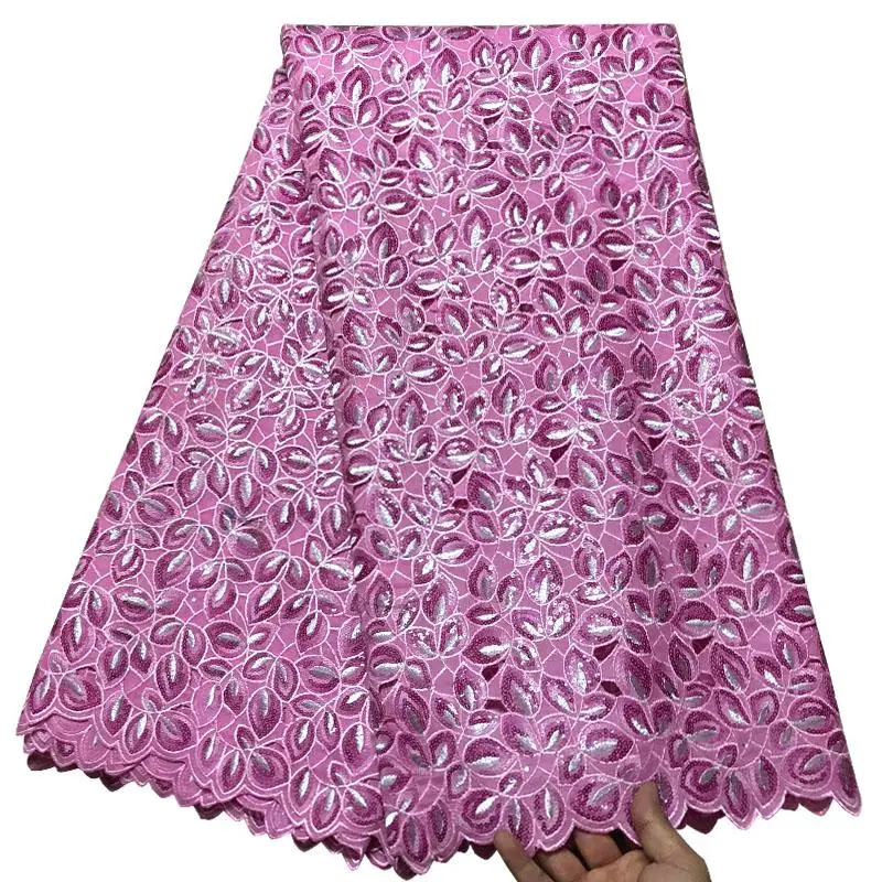 Розовый цвет органза с кружевом в африканском стиле ткань Высокое качество Французский кружева с блестками бисером ткань для женщин платья 5 ярдов/лот AF86 - Цвет: As picture