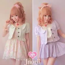 Принцесса сладкий лолита пальто BOBON21 эксклюзивный дизайн сакура лепестки лук pin C1013 ковбой хлопка с коротким пальто белый фиолетовый