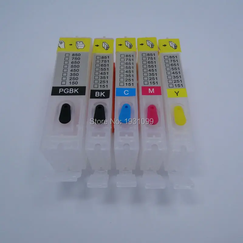 

YOTAT 5pcs Refillable PGI-750 CLI-751 ink cartridge PGI750 CLI751 for Canon PIXMA MG5470 MG6370 IP7270 MX727 MX927 printer